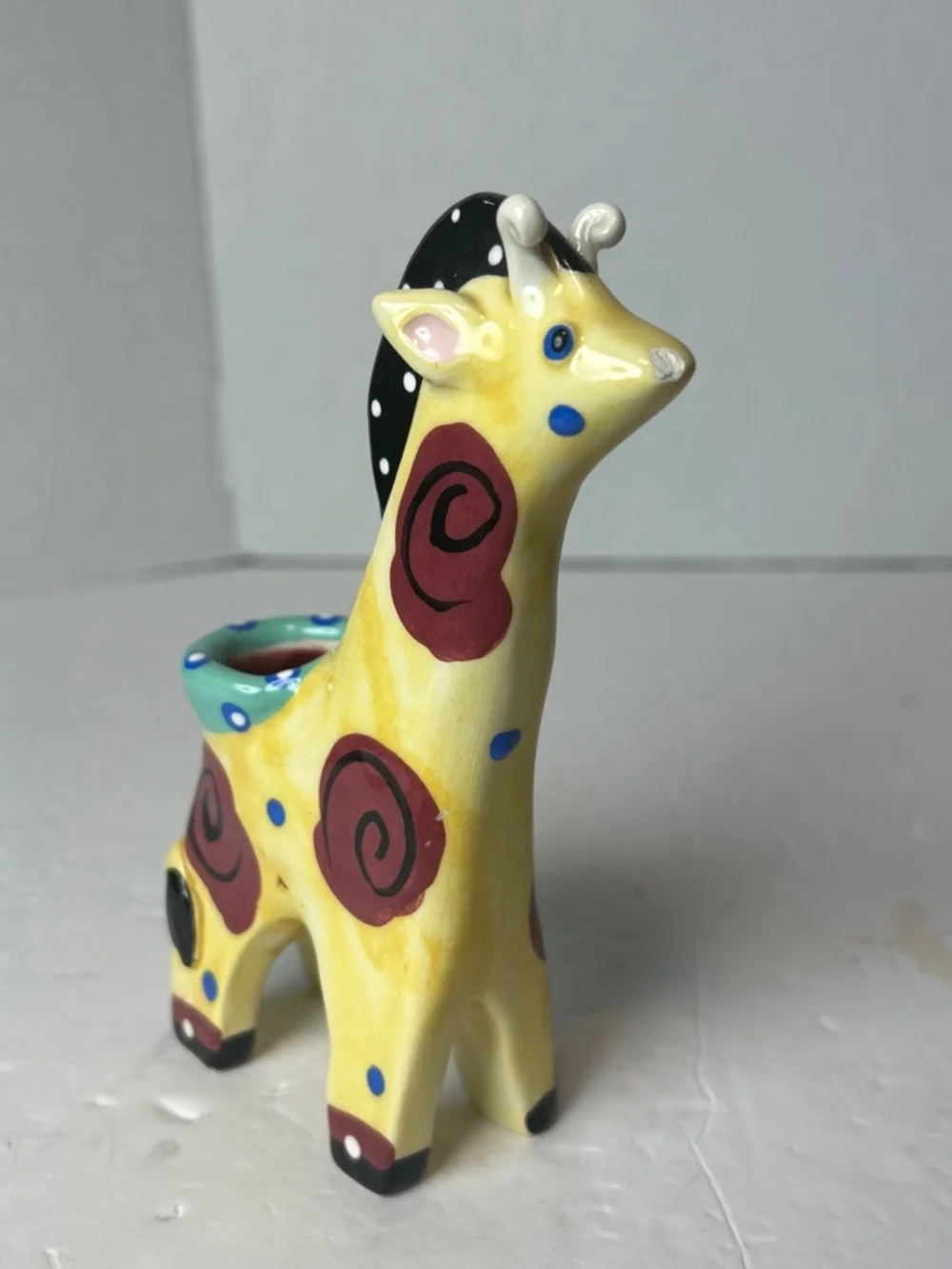 VTG RussianYellow Ceramic Giraffe Candle Holder Decor Handpainted Dainty Kawaii